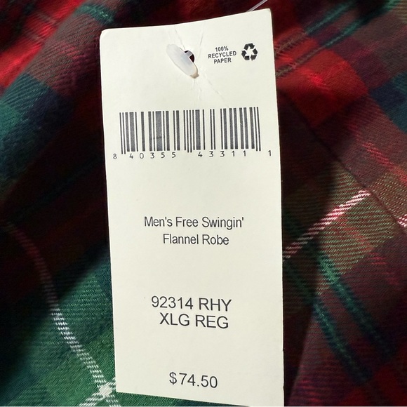 Duluth Trading Co men’s cotton robe Red green plaid - Picture 8 of 10